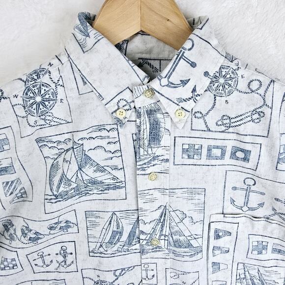 Reyn Spooner Blue and White Casual Button Down Shirt - Picture 3 of 10